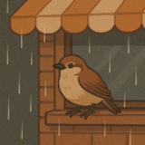 雨の日にお店の軒先で休んでいる鳥は?